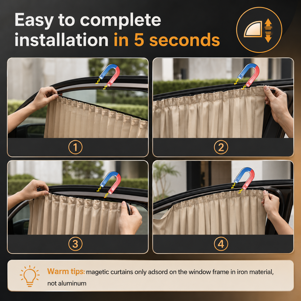 🚗4 Pcs Magnetic Car Side Window Sun Shades