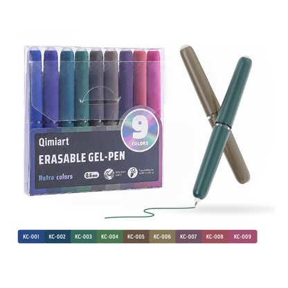 9-Color Erasable Gel Pens Set – Quick-Dry 0.6mm Pens with Built-In Eraser