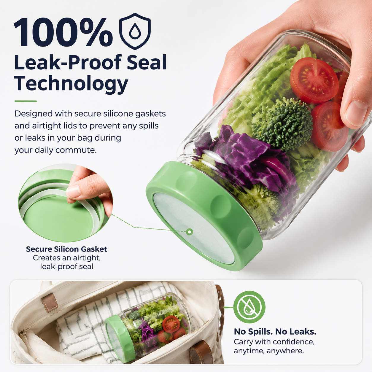 🥗Leak-proof salad lunch jar - with built-in divider