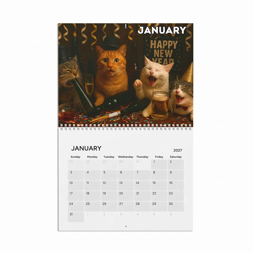 🍺🐱 Drunk Cats 2027 Wall Calendar – 12 Months of Unfiltered Feline Chaos & Pure Laughs 😂