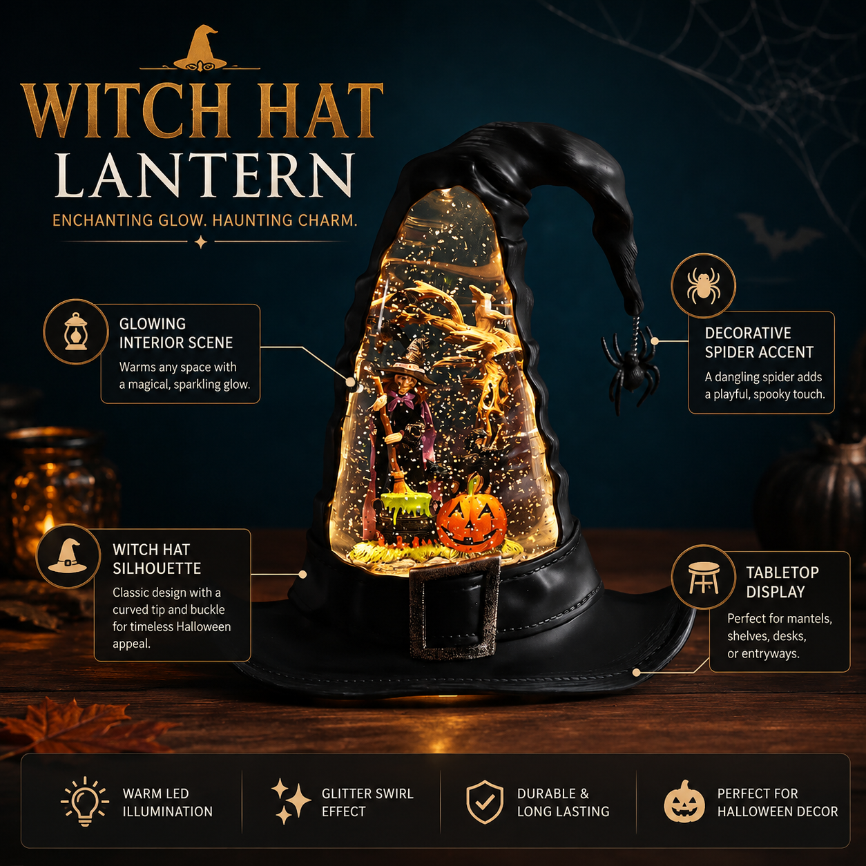 🧙Witches Hat Lighted Water Lantern With Swirling Glitter