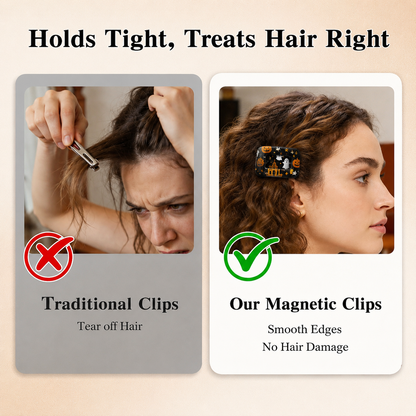 Holiday Magnetic Split Hair Clip - Festive Square Cutout Christmas & Halloween Non-Slip Hair Claw