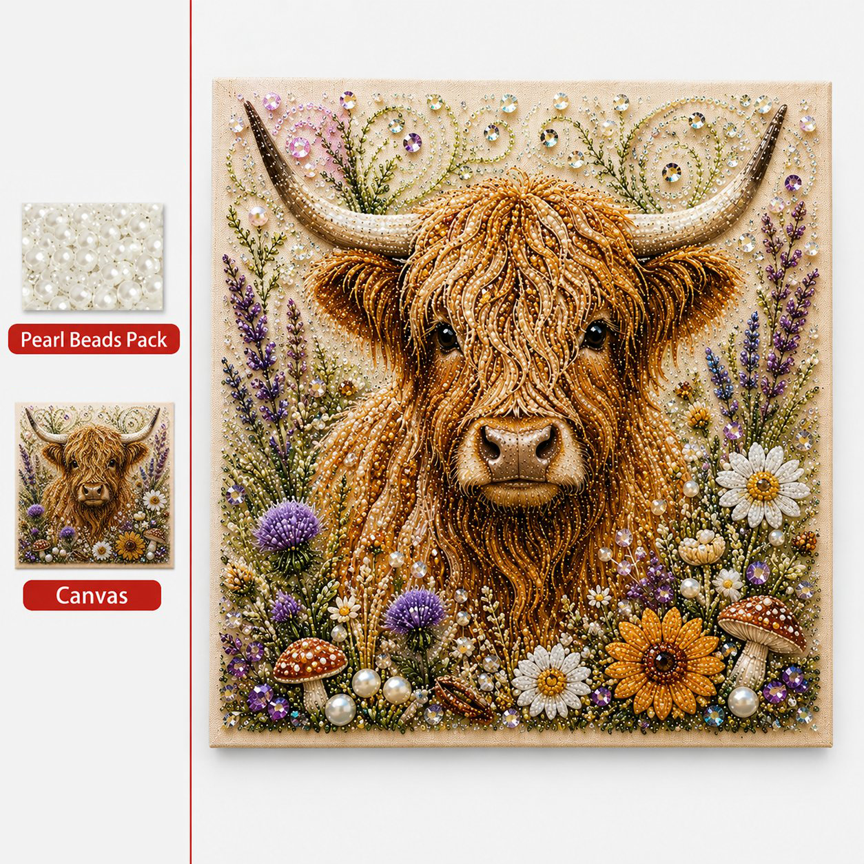 🐾🌿 Premium 3D Pearl Animal Wall Art Kit | Luxury Flocked Canvas with Scratch-Resistant Non-Fading Pearl Beads DIY Nature-Inspired Decor ✨