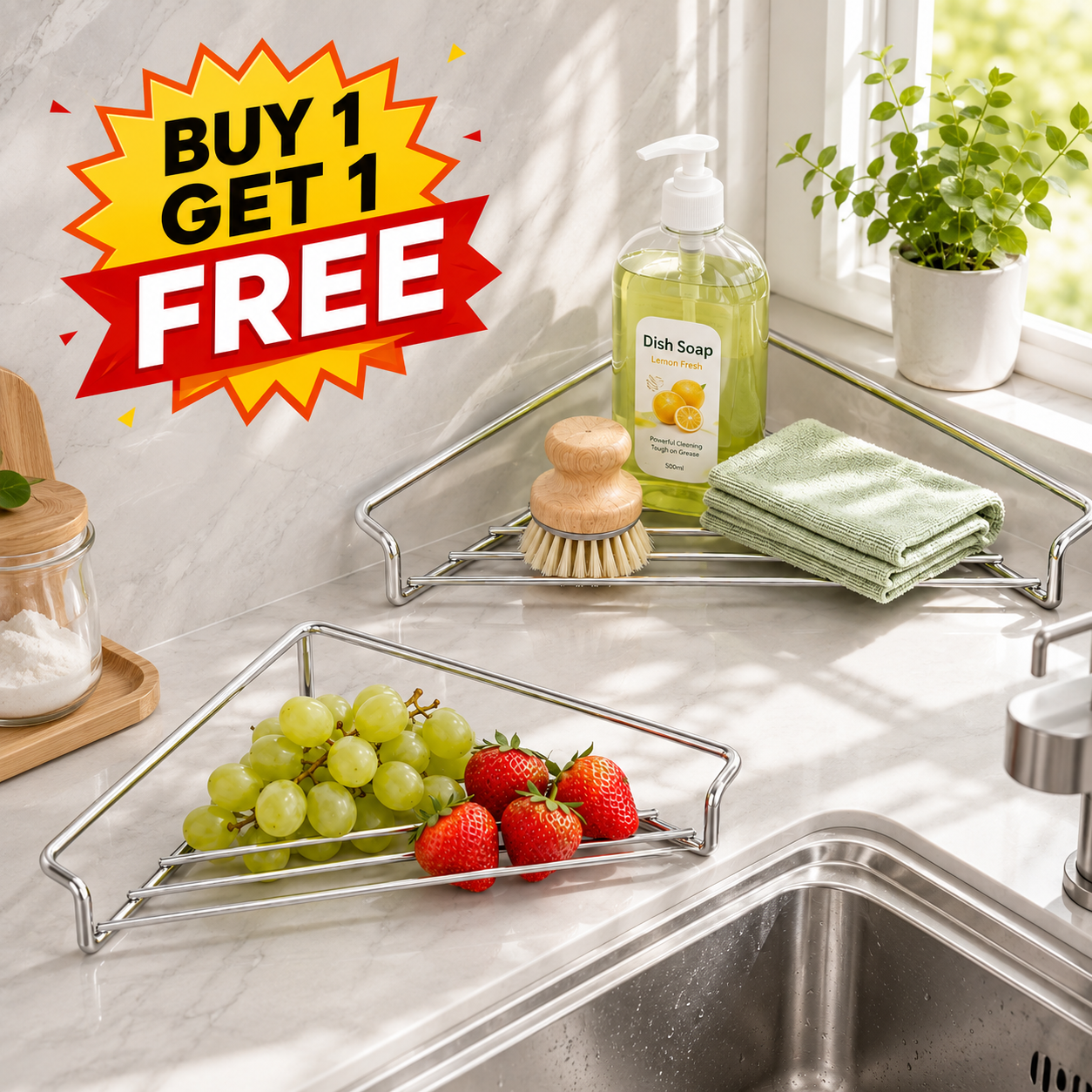 🔥BUY 1 GET 1 FREE 🏠Stainless Steel Triangle Sink Corner Rack