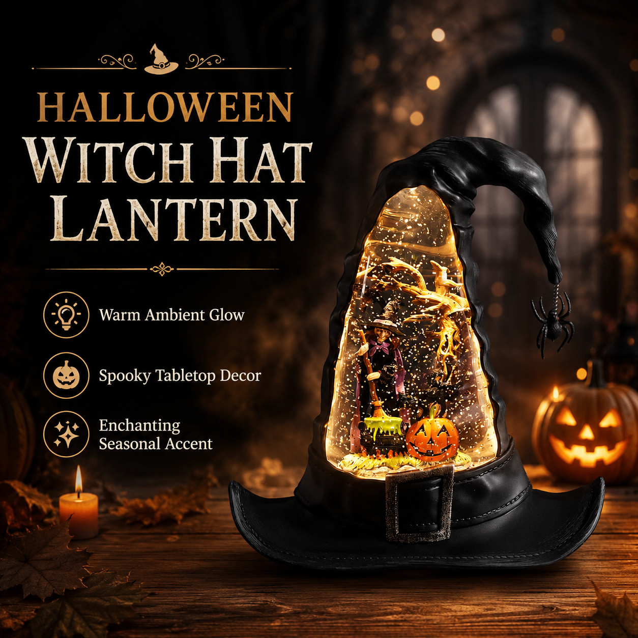🧙Witches Hat Lighted Water Lantern With Swirling Glitter