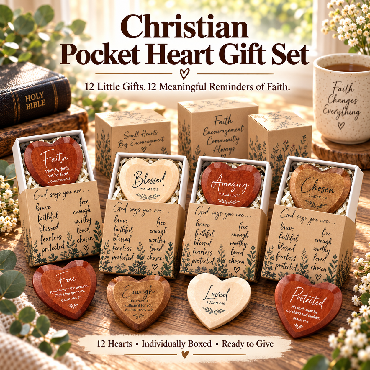 Christian Pocket Heart Gift Set – 12 Meaningful Gifts of Faith & Encouragement