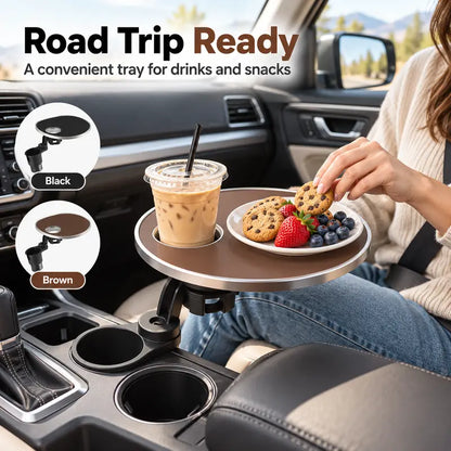 🚗 360° Swivel Car Cup Holder Tray – Adjustable Food & Drink Table