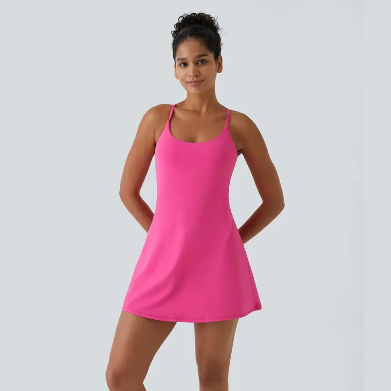 👗 Summer Must-Have! Plush Backless Active Dress (Easy Peezy Edition) | Buttery Soft 2-in-1 Workout Dress with Built-in Shorts & Pockets ✨