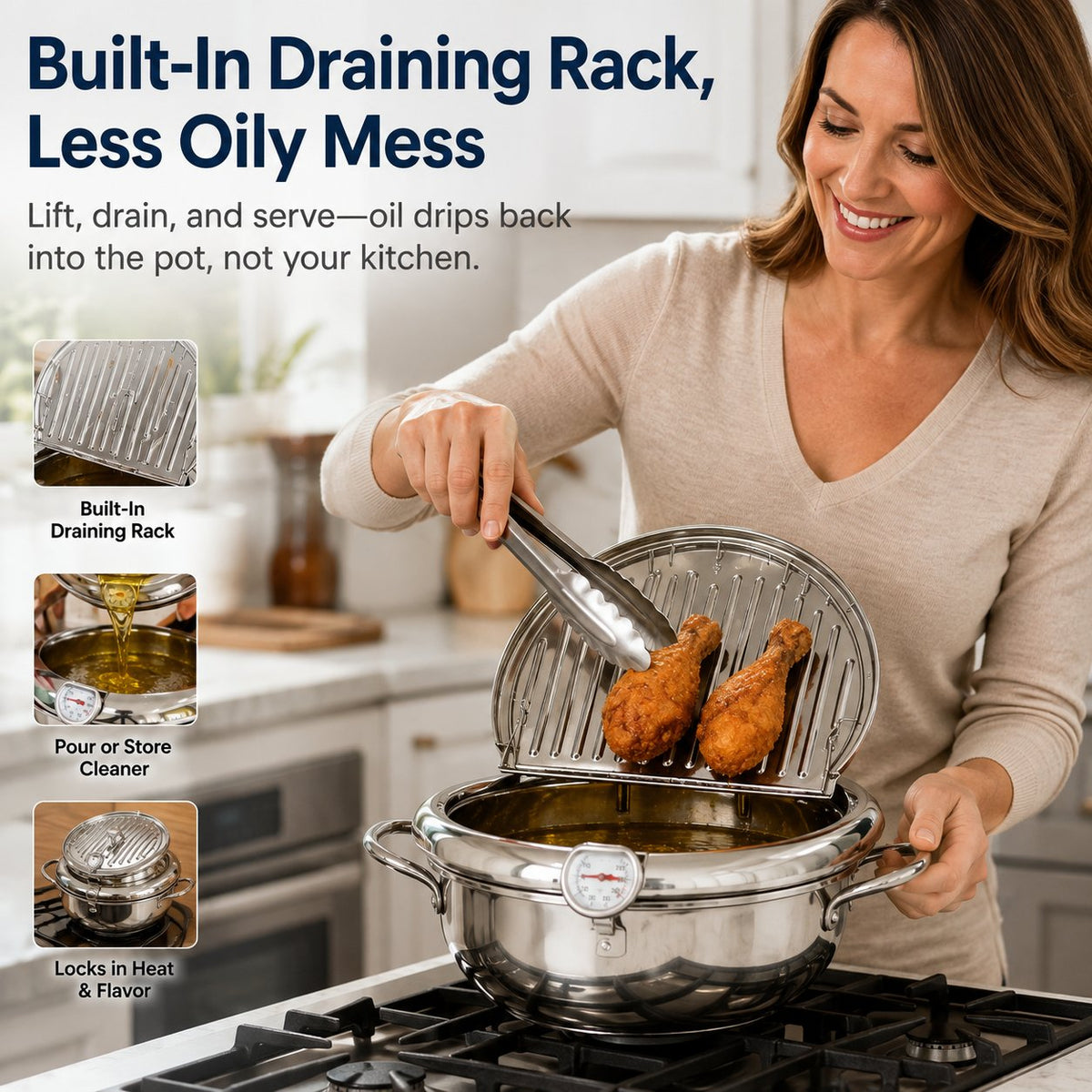 🌡️ Temperature-Monitoring Frying Pot with Rack