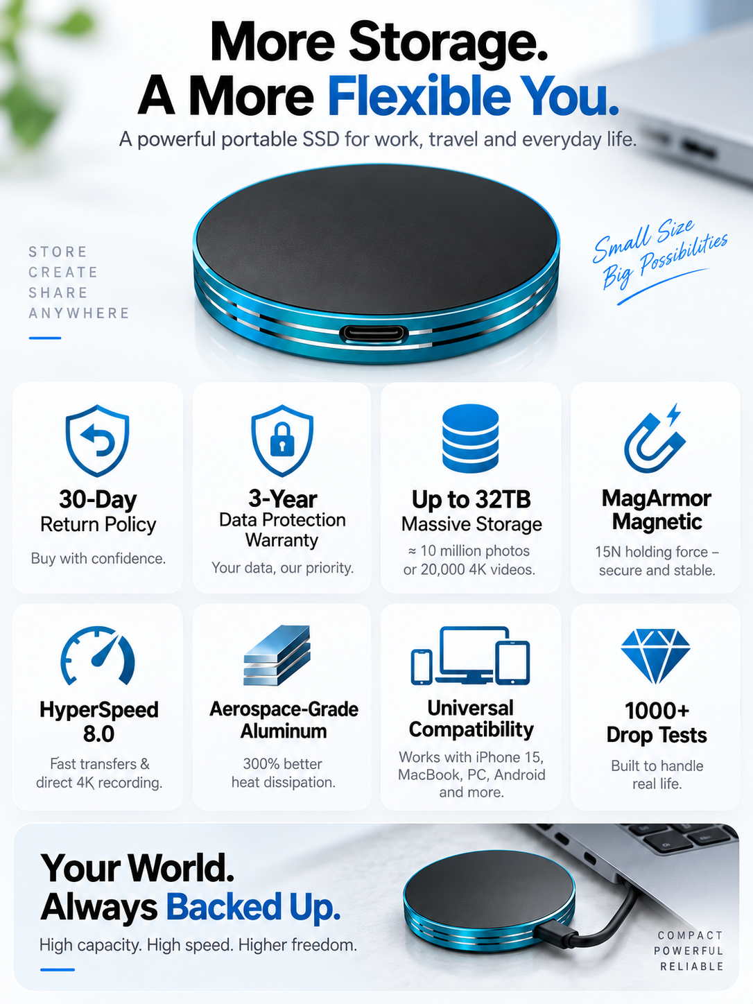 Magnetic Anti-Lost Portable SSD External Solid State Drive