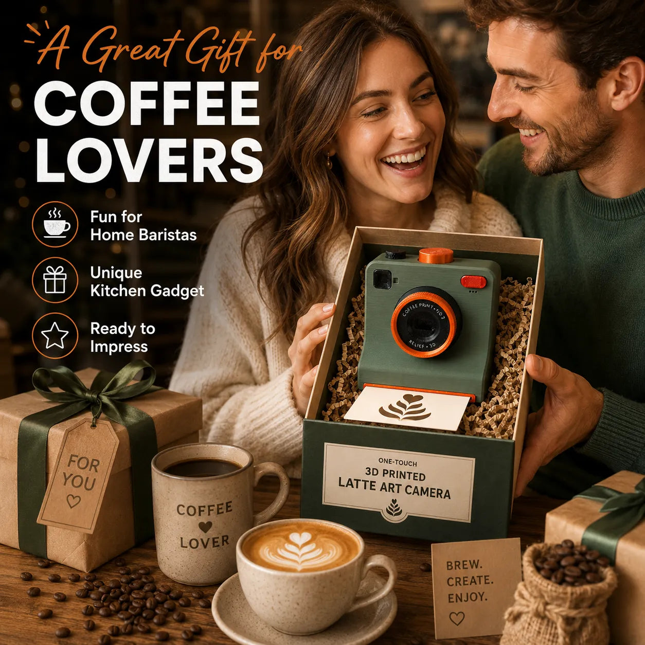 3D Printed Latte Art Camera | One-Touch Coffee Stencil Printer Kit