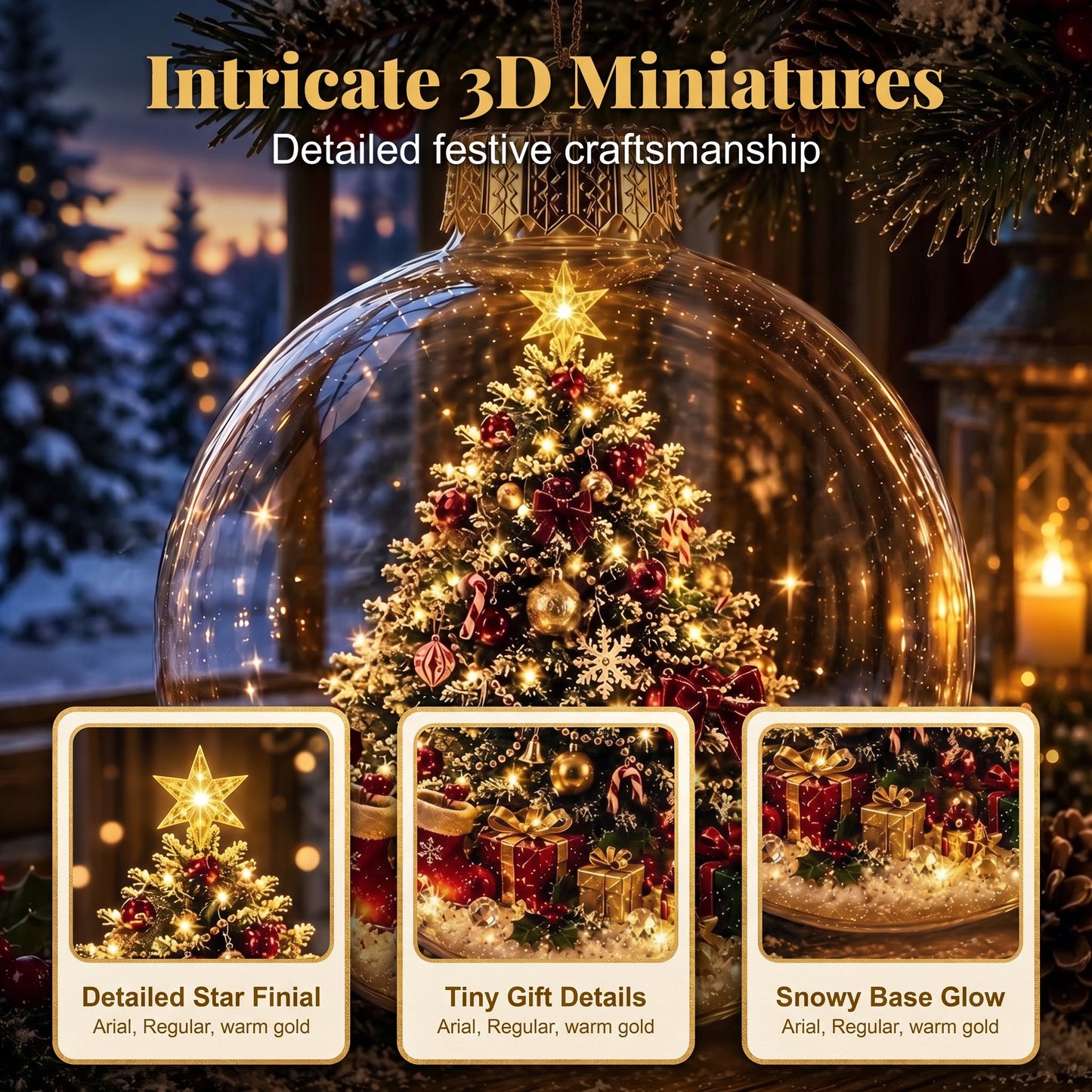 🔥HOT SALE🔥🎄Glowing Christmas Diorama Ornament with Soft Warm Light - Crystal-Clear Acrylic 3D Miniature Bauble with Hanging Cord - 8 Unique Festive Scenes (Santa, Nutcracker, Gingerbread House) for Tree & Mantel Decor Gift