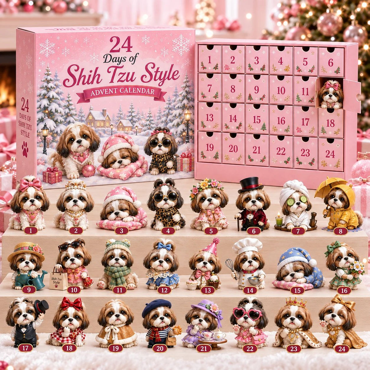 🎄LAST DAY 49% OFF -🎀24 Days of Shih Tzu Style 2D Advent Calendar –  24 Unique 2D Shih Tzu Collectibles ✨🐾