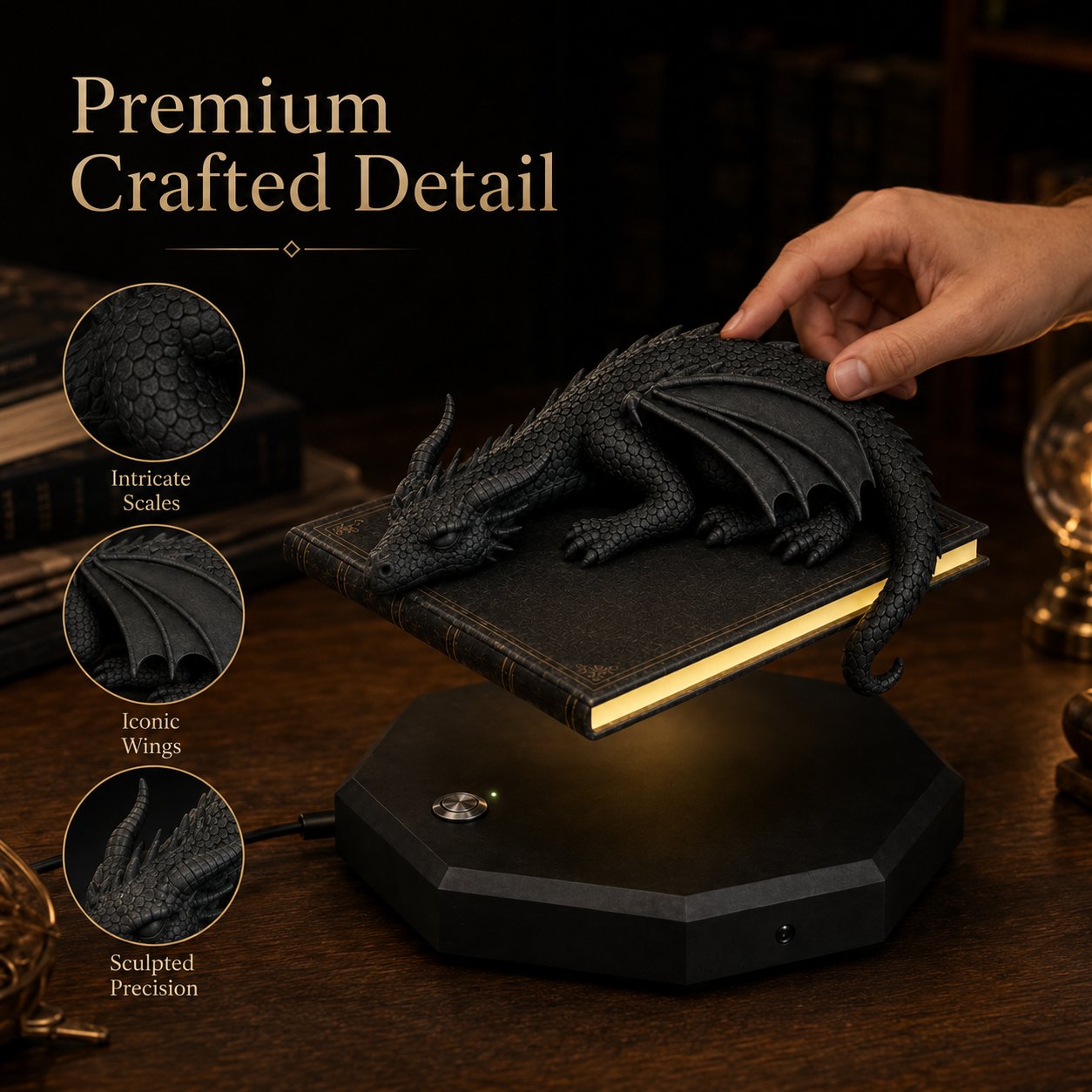 🐉 Magnetic Levitating Floating Dragon Lamp | Bedroom Reading Decor Light