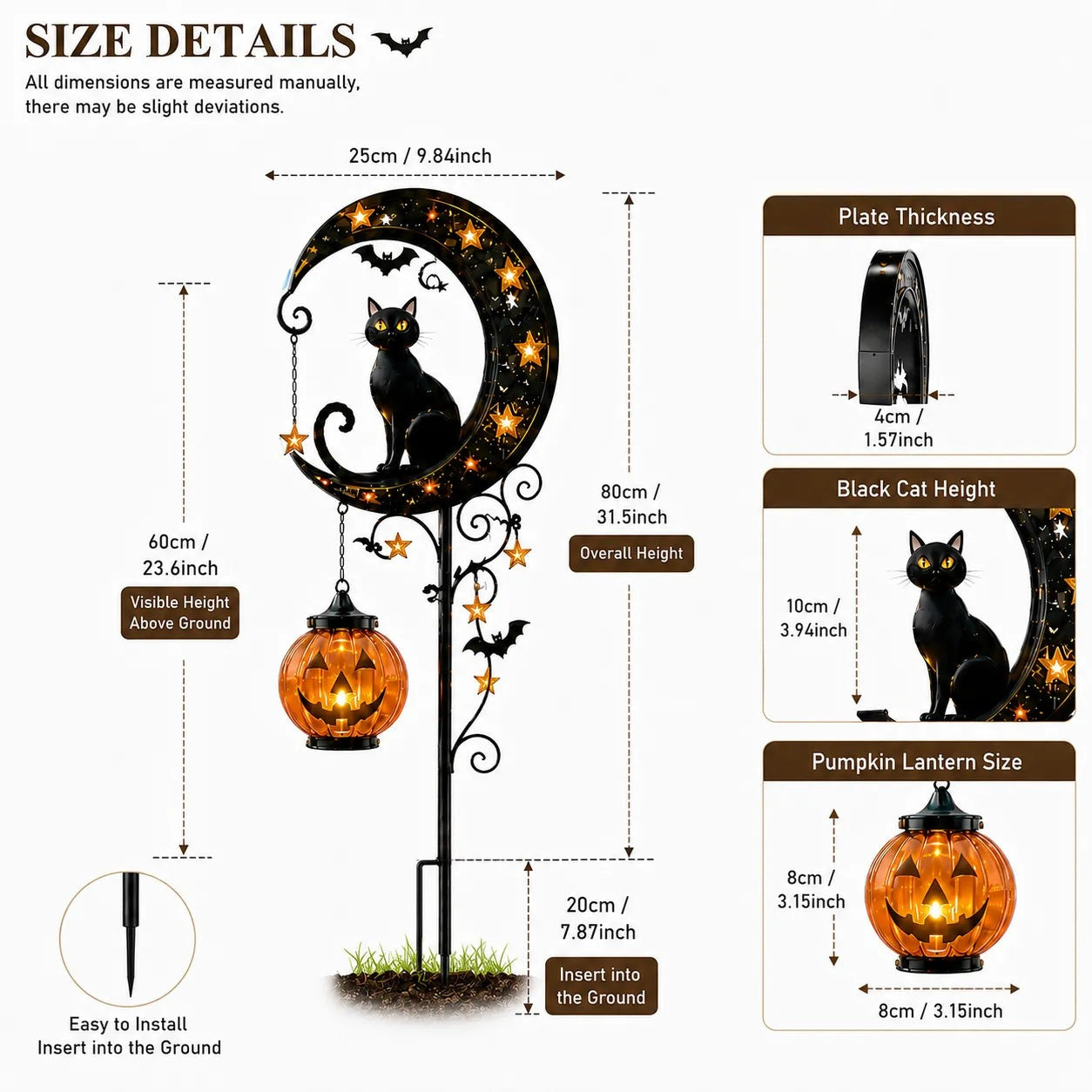 🐈‍⬛ Solar Halloween Garden Stake Light with Black Cat & Pumpkin