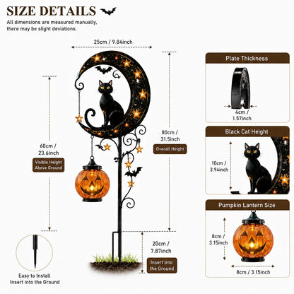 🐈‍⬛ Solar Halloween Garden Stake Light with Black Cat & Pumpkin