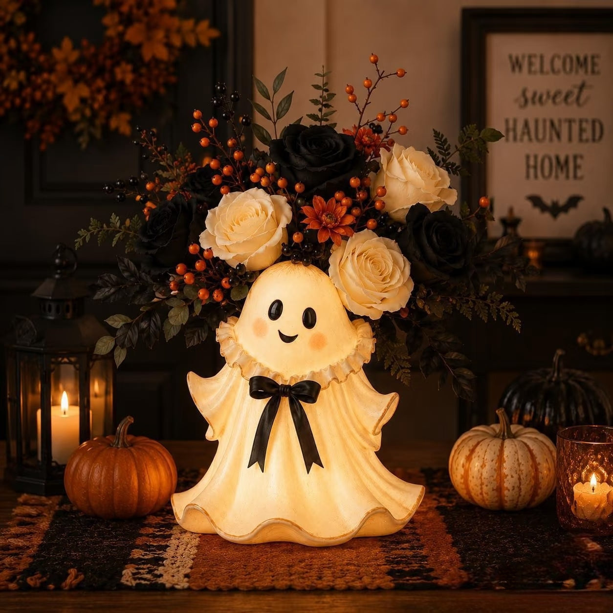 👻 Cute Ghost Wicker Basket Tabletop Decor | Fall Halloween Floral Holder🏆