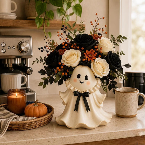 👻 Cute Ghost Wicker Basket Tabletop Decor | Fall Halloween Floral Holder🏆