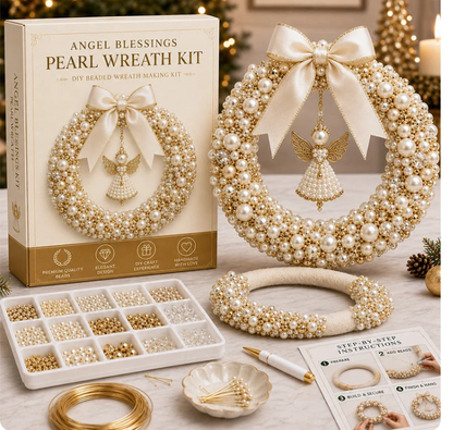 🎁 DIY Pearl Wreath Making Kit – Elegance Handmade Beaded Christmas Wreath Keepsake 🎄
