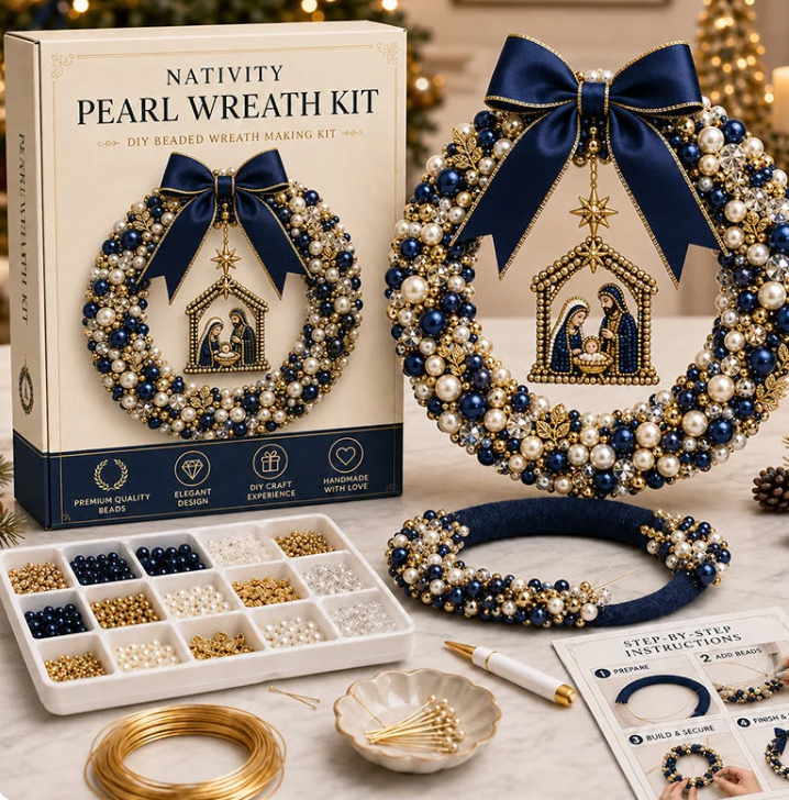 🎁 DIY Pearl Wreath Making Kit – Elegance Handmade Beaded Christmas Wreath Keepsake 🎄