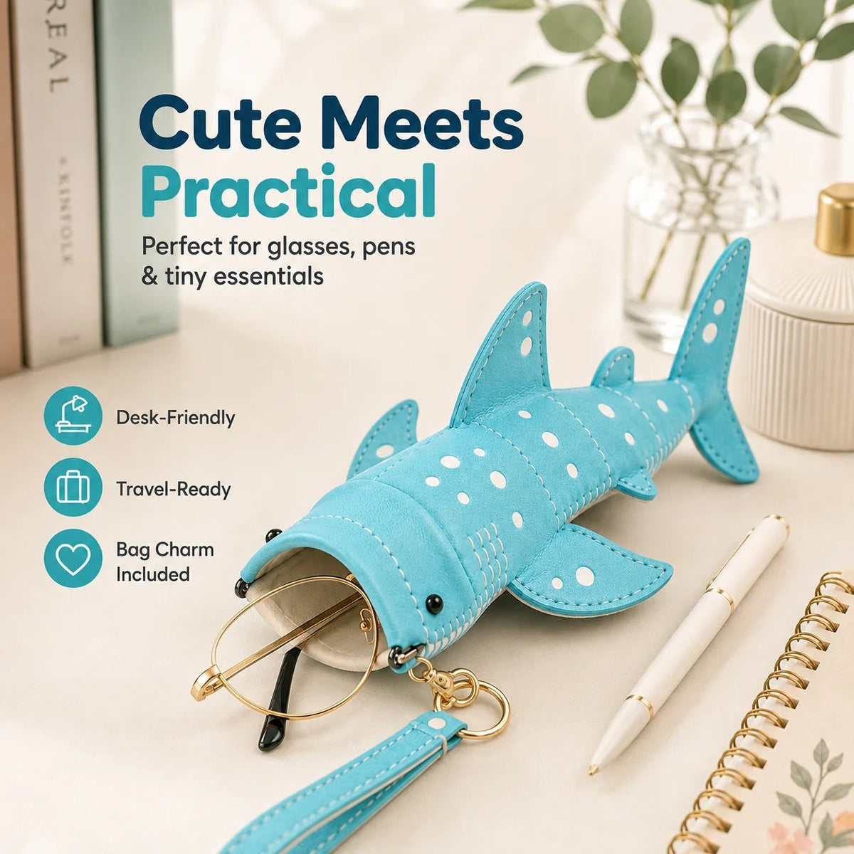 Cute Shark Wide-Mouth Glasses Case