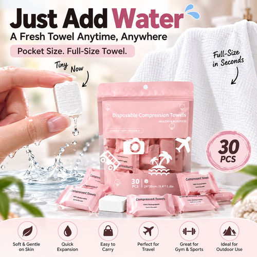 30-Pack Disposable Compressed Towels – Soft, Absorbent & Travel-Friendly