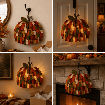 🎃Handmade Patchwork Pumpkin Door Hanger - Rustic Fall & Thanksgiving Home Decor🍂