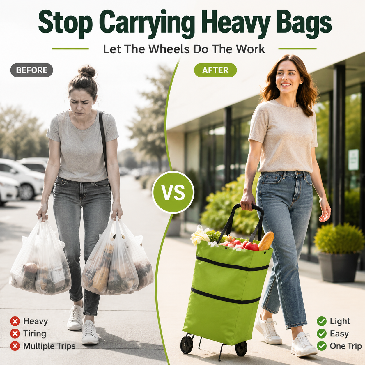 🎁Last Day Promotion 50% OFF🛒 Foldable Grocery Cart Bag – The Rolling Shopping Bag That Saves Your Back