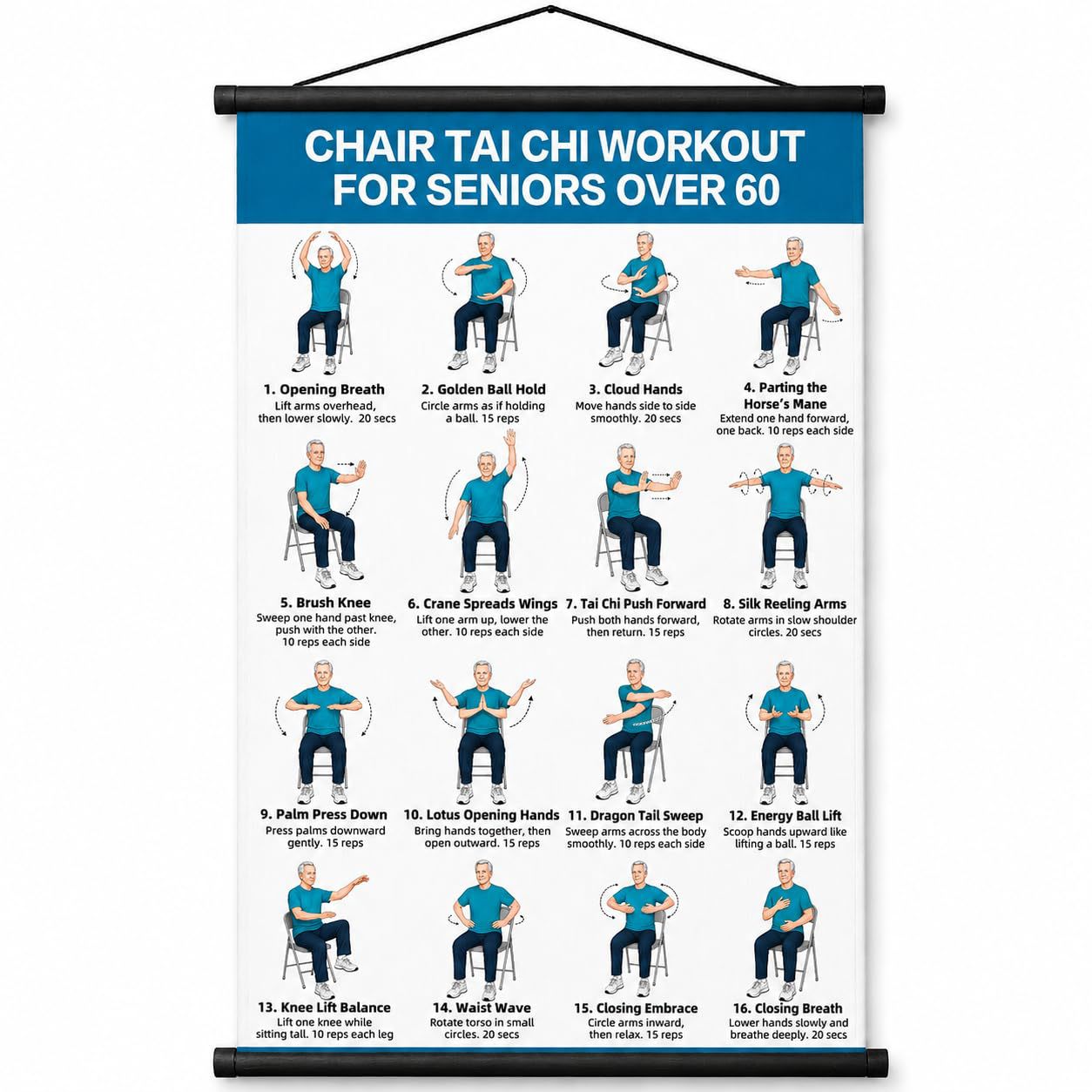 🔥Tai Chi Chair Workout Chart for Seniors (16 x 24 inches)