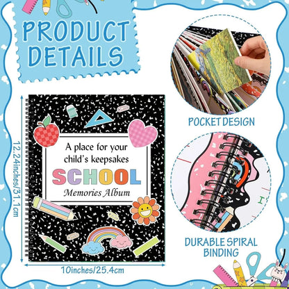 📚School Memory Book Photo Album for Kids,14 Pockets, 34 Pages, 13 Years