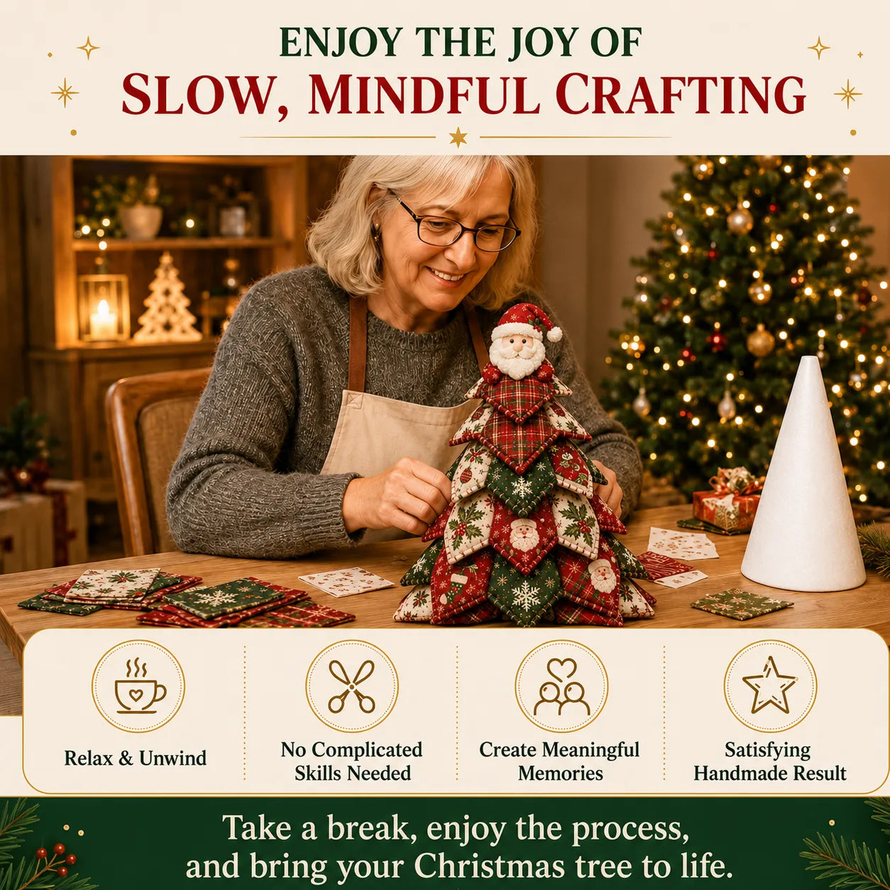 🎄🧵DIY Quilted Christmas Tree Kit – Handmade Fabric Holiday Tabletop Tree Decor