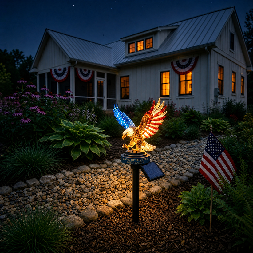🦅 Personalized Solar Eagle Garden Light – A Glowing Tribute to American Freedom