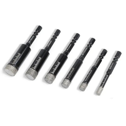 🔥47% OFF | 6Pcs Dry Diamond Drill Bit Set 🛠 Hex Shank Brazed Hole Saw for Tile, Glass & Granite