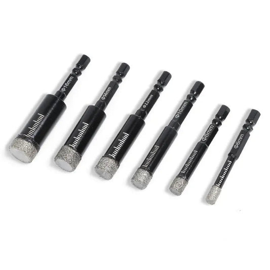 🔥47% OFF | 6Pcs Dry Diamond Drill Bit Set 🛠 Hex Shank Brazed Hole Saw for Tile, Glass & Granite