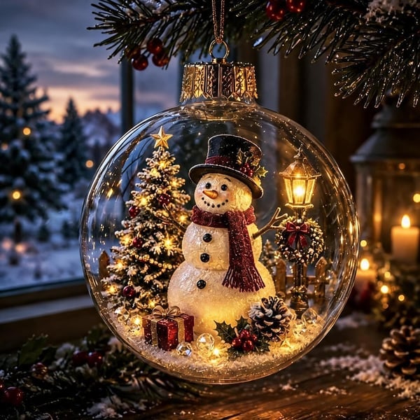 🔥HOT SALE🔥🎄Glowing Christmas Diorama Ornament with Soft Warm Light - Crystal-Clear Acrylic 3D Miniature Bauble with Hanging Cord - 8 Unique Festive Scenes (Santa, Nutcracker, Gingerbread House) for Tree & Mantel Decor Gift