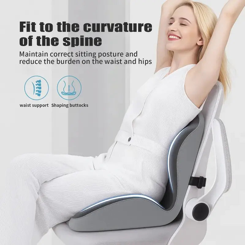 🏅Ergonomic Memory Foam Seat Cushion with Lumbar & Back Support, Relieves Back Pain, Reduces Pressure