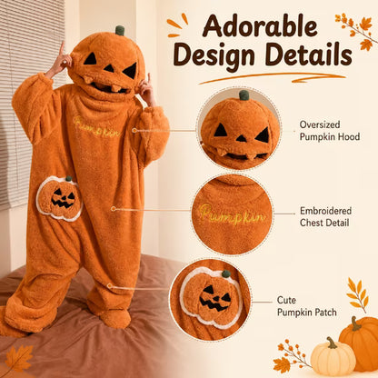 Halloween Pumpkin Onesie Pajamas - Cozy Fleece Jack-O-Lantern Costume
