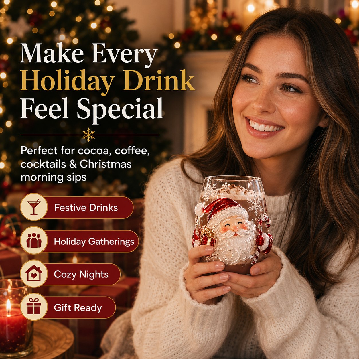 🎄 LAST DAY 49% OFF – ✨ Magical Christmas 3D Glass Cup | Raised Festive Artwork, Sparkling Details & Holiday Gift Drinkware 🎅💎