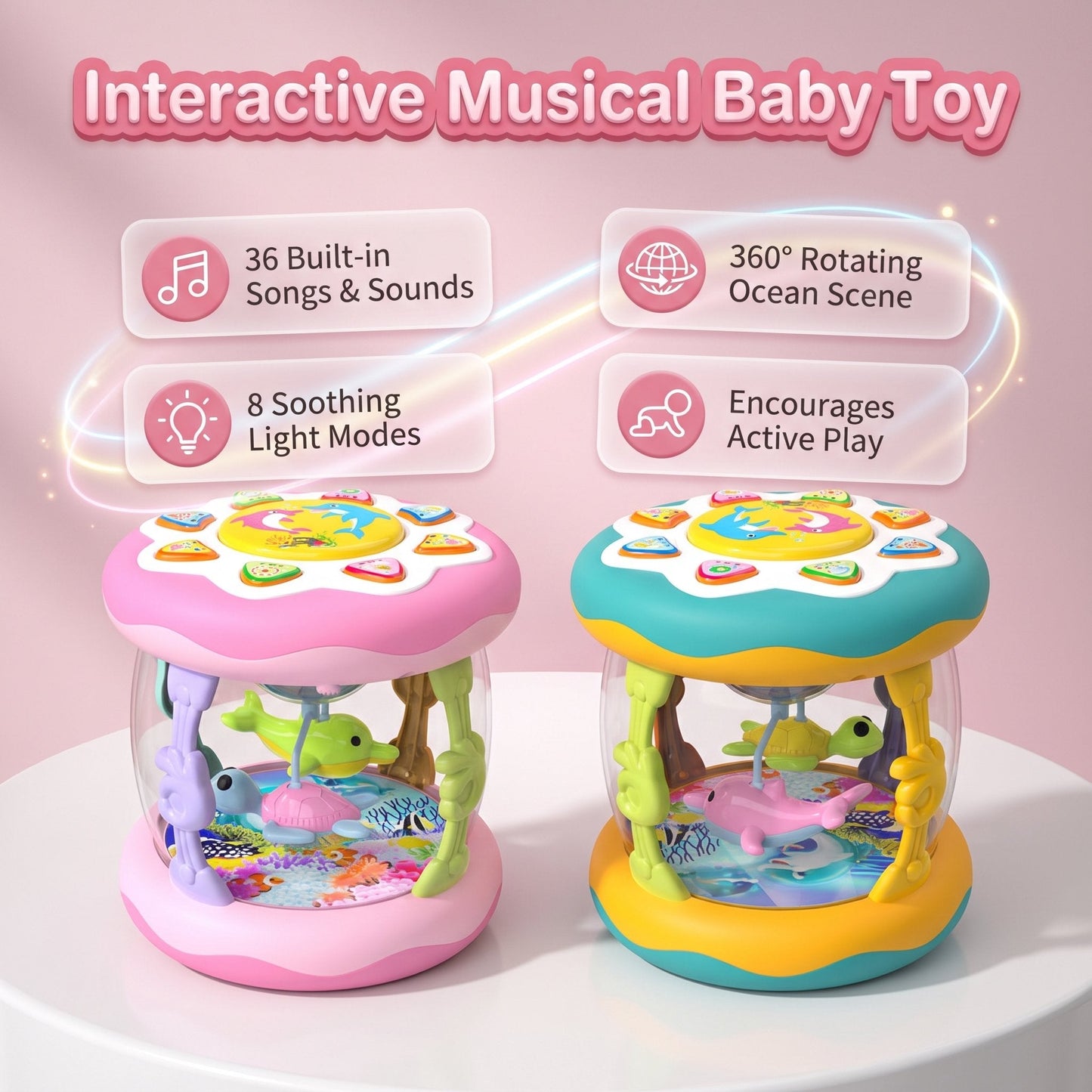 Montessori Sensory Musical Ocean Projector Toy for Babies & Toddlers ⭐ Interactive Duck Shaped Light-Up Music Box with Soothing Lullabies, 360° Rotating Aquarium & Tummy Time Crawling Toy for Boys & Girls