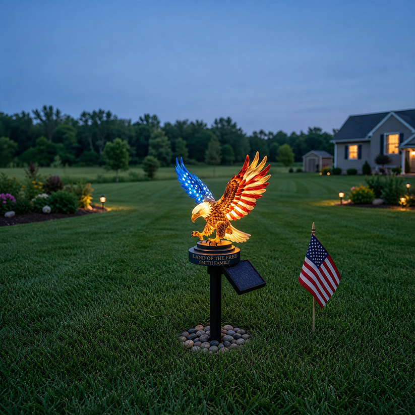 🦅 Personalized Solar Eagle Garden Light – A Glowing Tribute to American Freedom