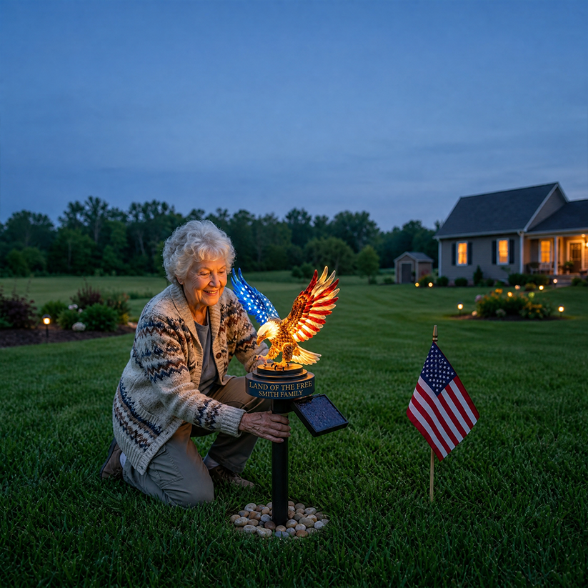 🦅 Personalized Solar Eagle Garden Light – A Glowing Tribute to American Freedom
