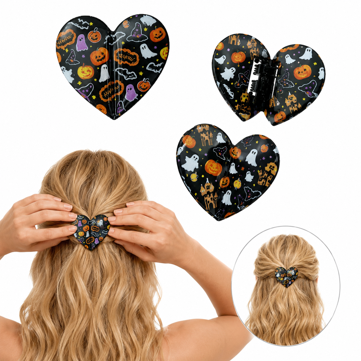 Holiday Magnetic Split Hair Clip - Festive Square Cutout Christmas & Halloween Non-Slip Hair Claw