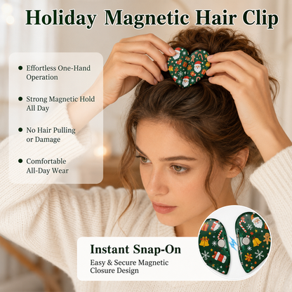 Holiday Magnetic Split Hair Clip - Festive Square Cutout Christmas & Halloween Non-Slip Hair Claw