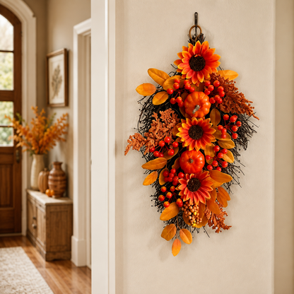 🍂 Harvest Teardrop Swag 🎃 Faux Autumn Front Door & Thanksgiving Decor 🌾