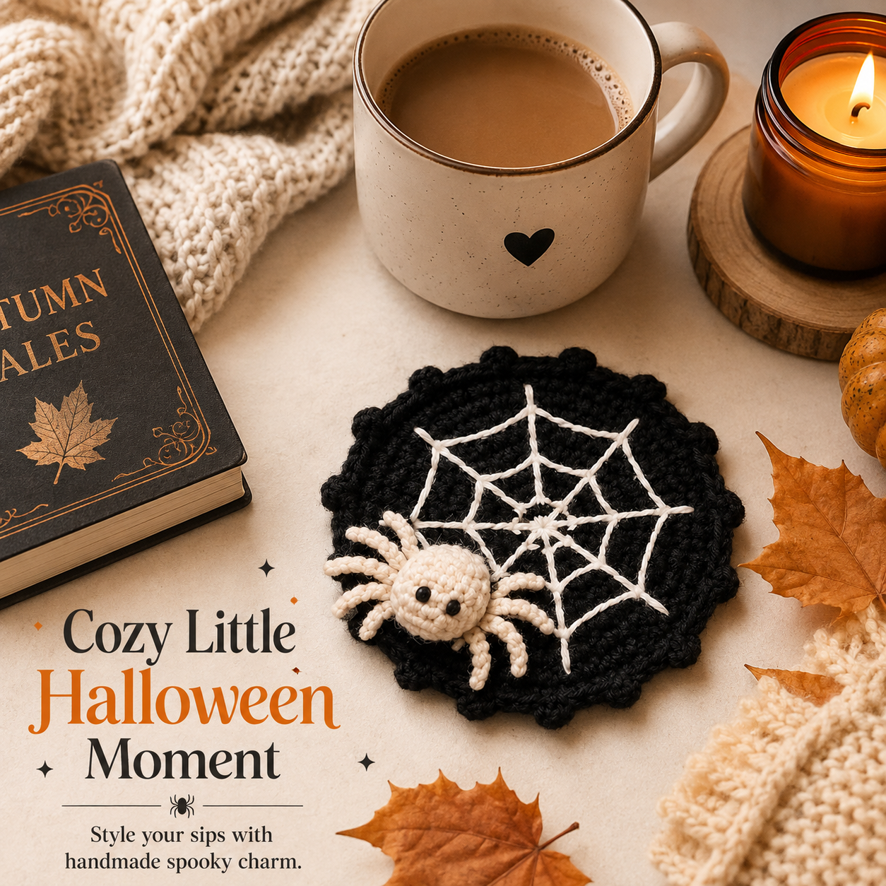 🕷️ Handmade Crochet Spider Web Coaster — Spooky Gothic Halloween Home & Coffee Table Decor ☕