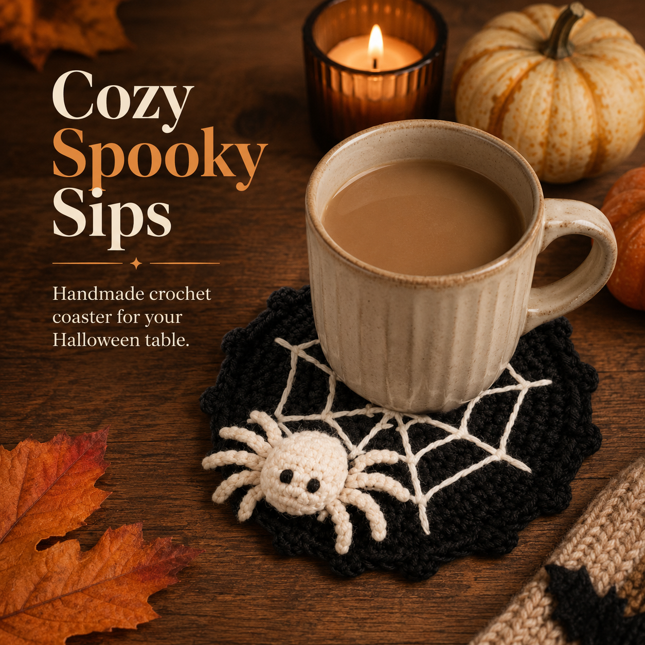 🕷️ Handmade Crochet Spider Web Coaster — Spooky Gothic Halloween Home & Coffee Table Decor ☕