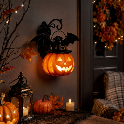 🎃Halloween Early Bird Special Sale 50% OFF🎃 Bat Hat Pumpkin Wall Lamp 🦇