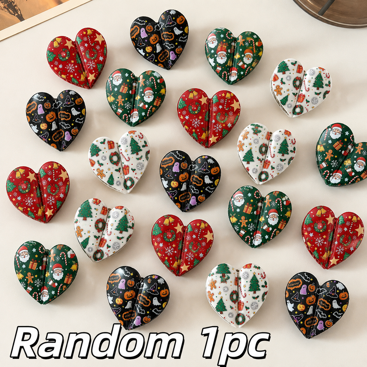 Holiday Magnetic Split Hair Clip - Festive Square Cutout Christmas & Halloween Non-Slip Hair Claw