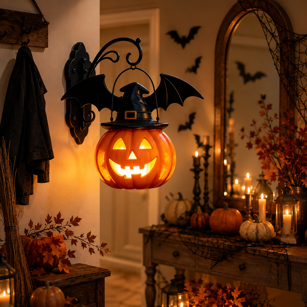 🎃Halloween Early Bird Special Sale 50% OFF🎃 Bat Hat Pumpkin Wall Lamp 🦇