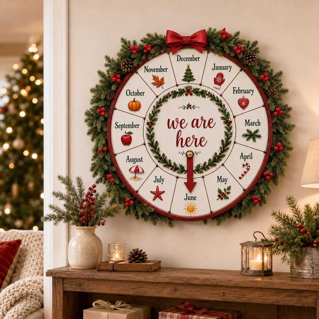🎄Christmas Month Countdown Wheel Wooden Calendar Sign🎅
